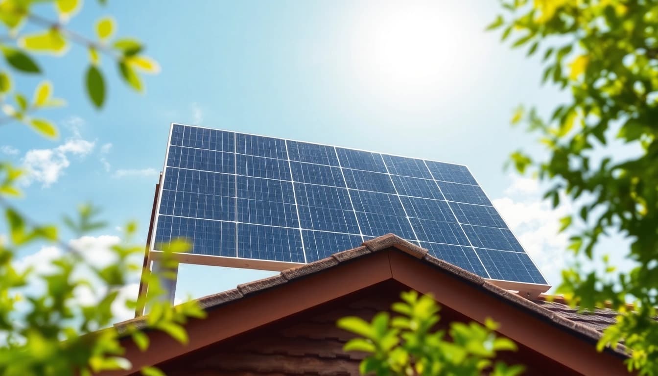 Entdecken Sie die Vorteile Photovoltaikanlage durch eine moderne Installation auf einem sonnigen Dach, umgeben von grüner Natur.
