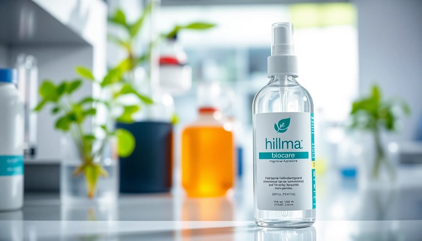 hfirma biocare flasche in einem modernen Laborumfeld in der Nähe.