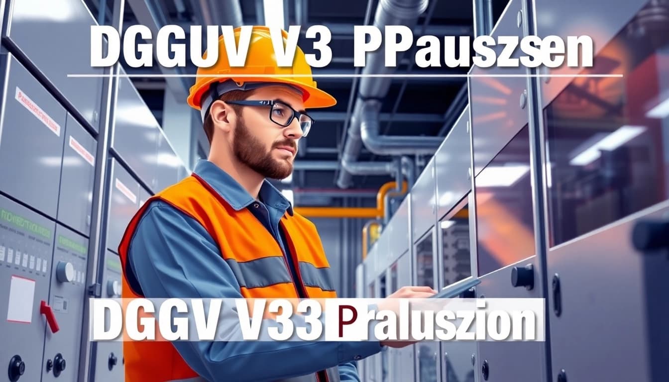 Inspecting equipment for safety compliance in DGUV V3 Prüfung with a technician in safety gear.