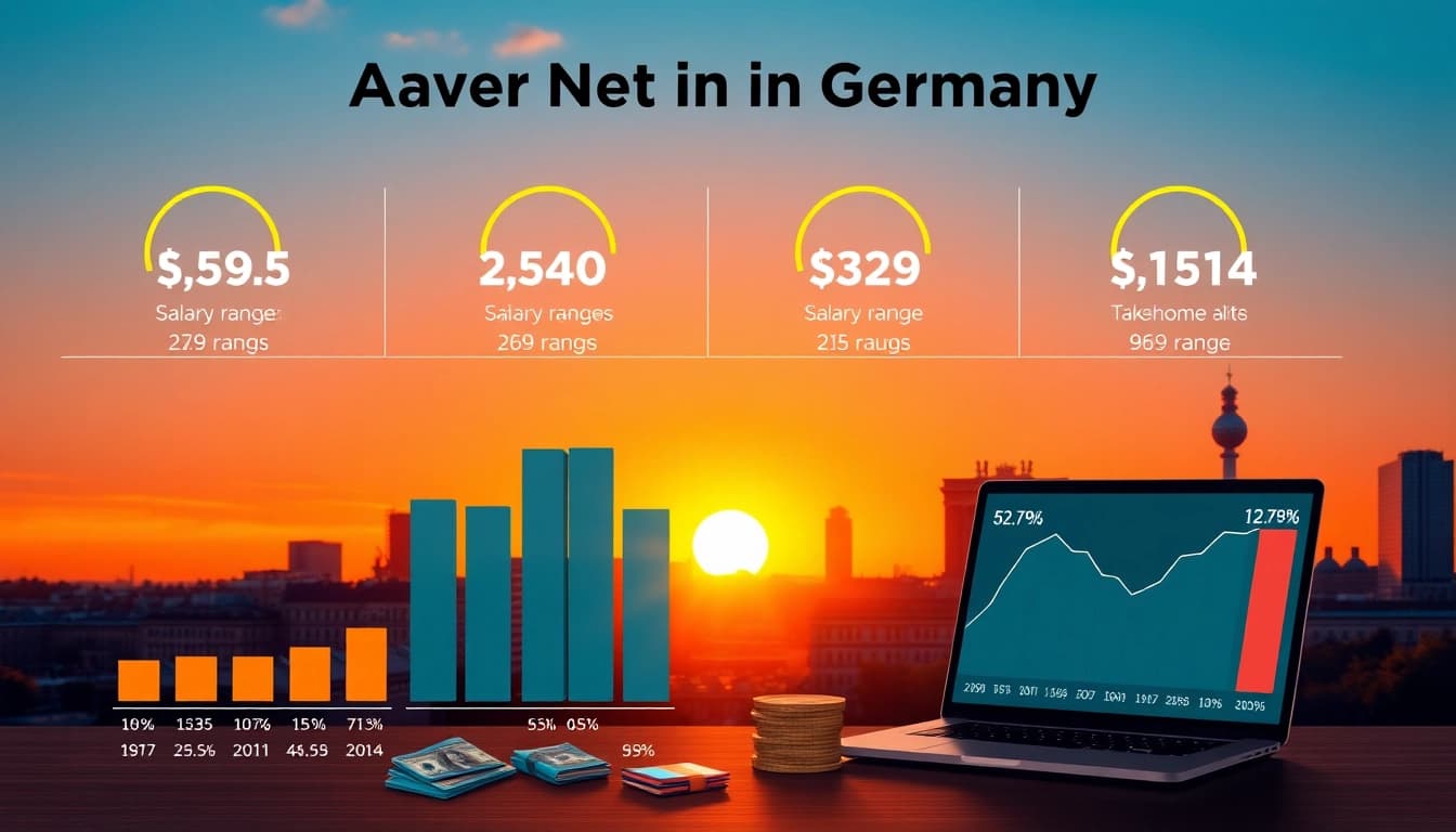 Visualize the net salary in Germany with an infographic showing salary statistics and tax breakdowns.