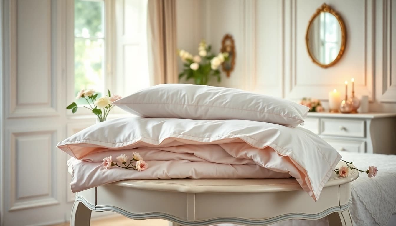Unterwäsche kaufen: Entdecke elegante Design-Kollektion auf einem stilvollen Nachtisch mit sanften Pastellfarben.