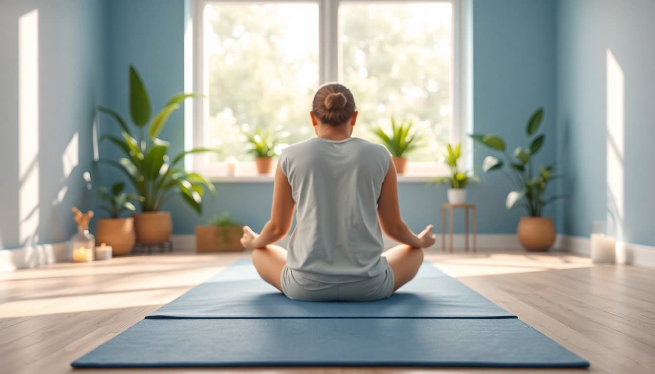 Promoting emotional wellbeing through meditation in a serene workspace.