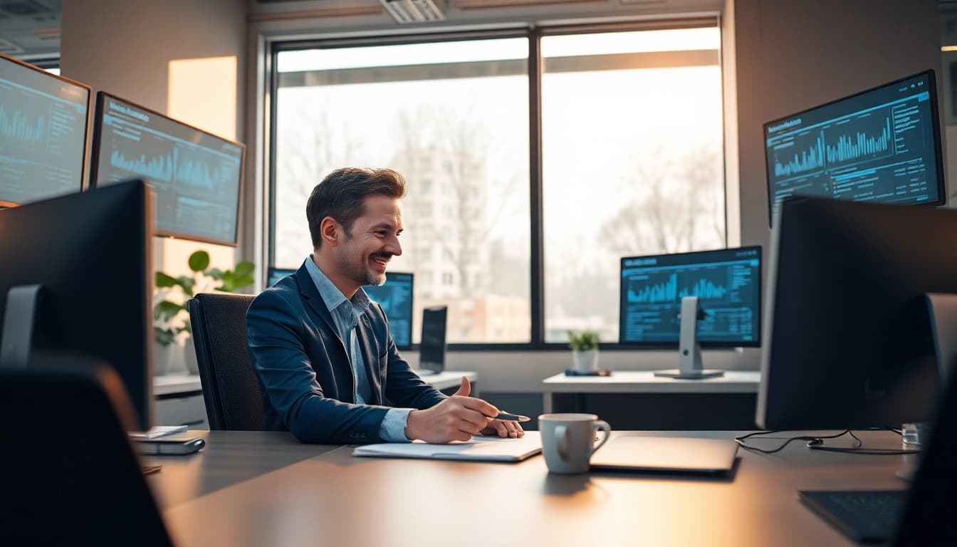 Headhunter Erfurt bei der Arbeit in einem modernen Büro, fokussiert und professionell.