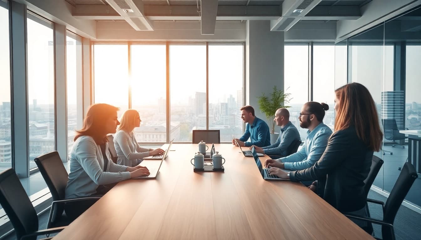 Professionelles Team im Büro in Köln während einer Besprechung - Headhunter Köln in Aktion.