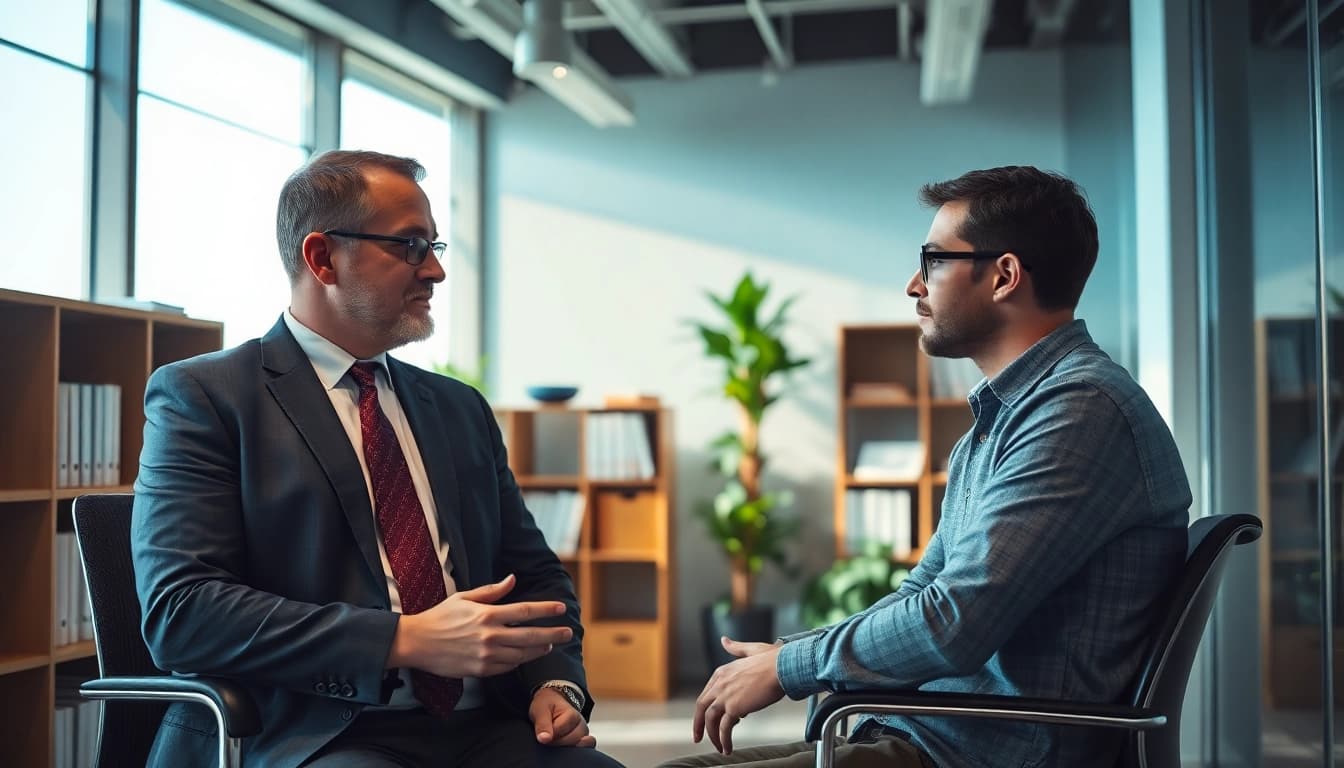 Headhunter IT berät einen Kandidaten in einem modernen Büro.