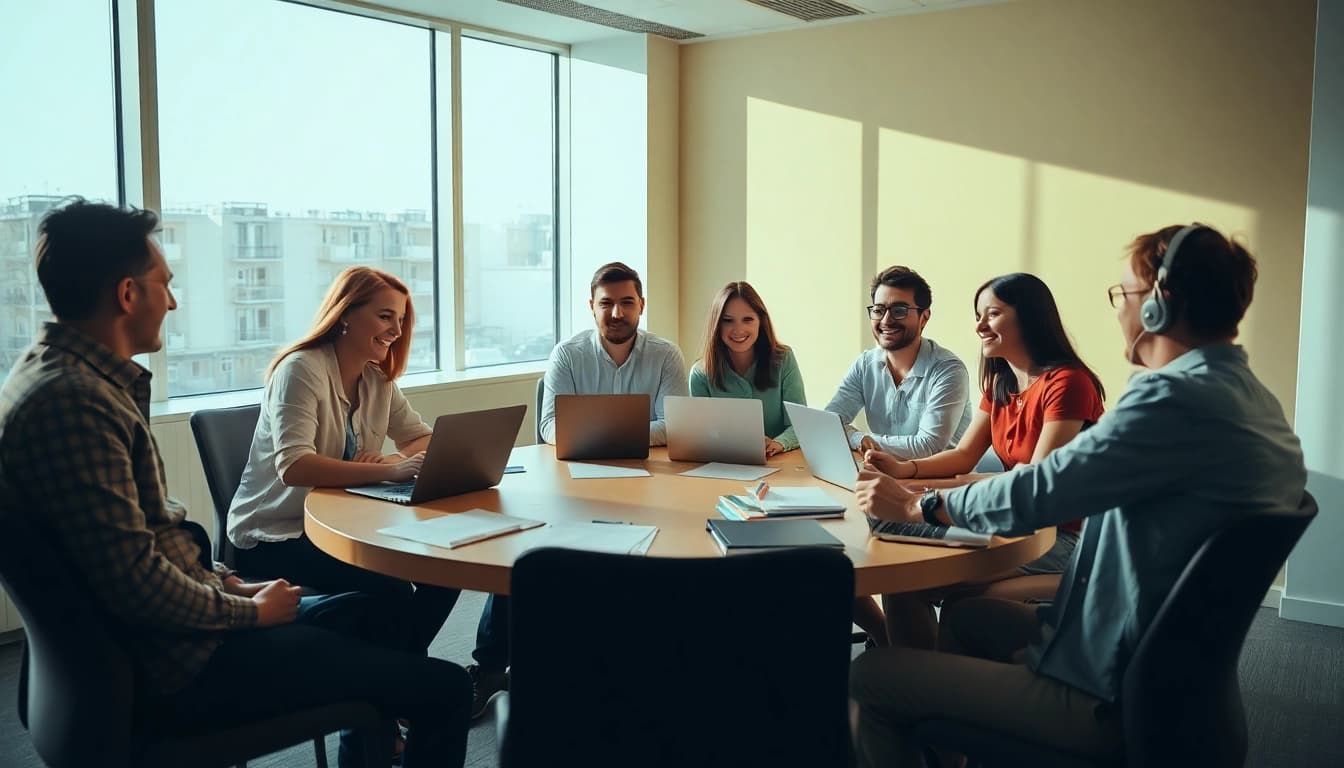 Erlebe die Energie des "Jetzt starten" in einem modernen Büro, wo Teams zusammenarbeiten.