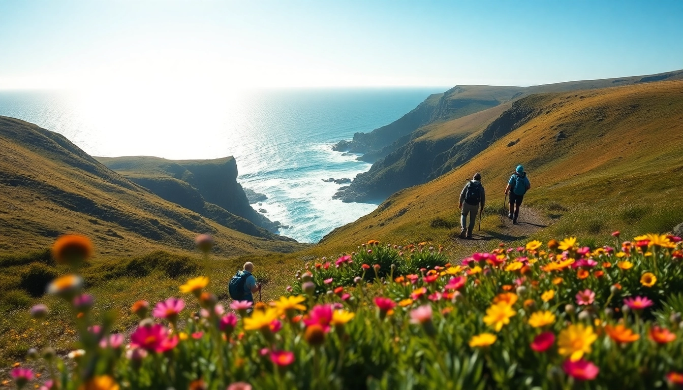 Dingle Way wandern genießt atemberaubende Ausblicke auf Küstenfelsen und grüne Wiesen.