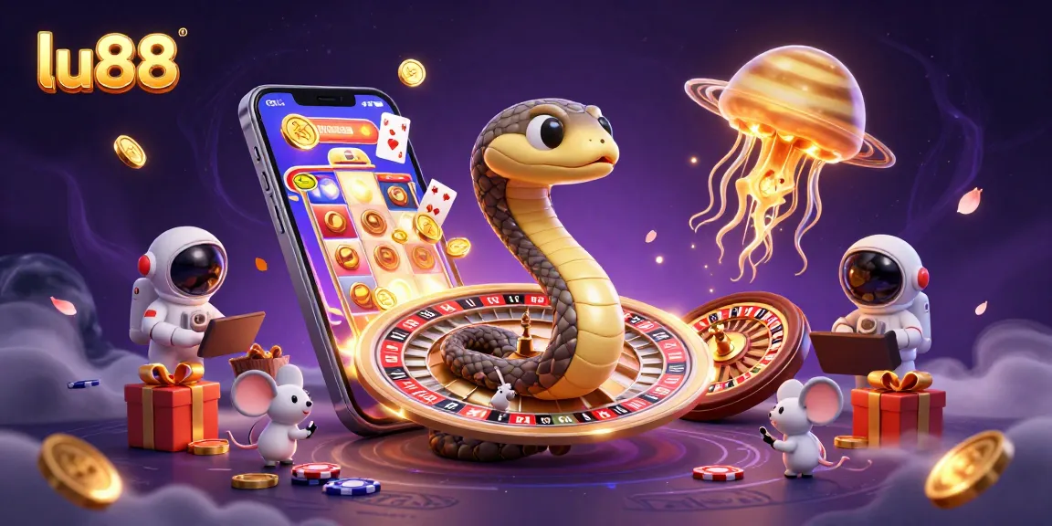 Experience exciting gameplay at lu88 with a colorful scene showcasing cosmic characters engaging in gambling activities.