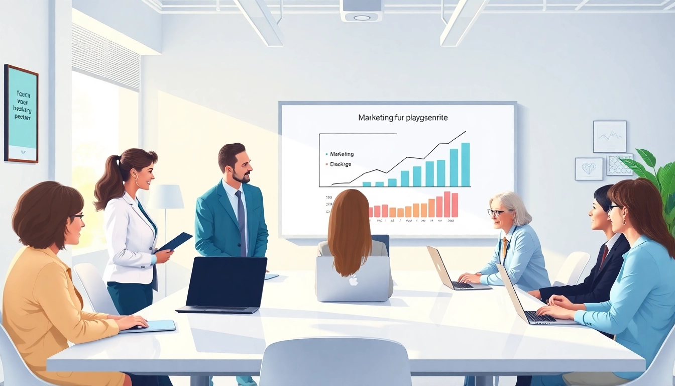 Promote marketing für pflegedienste through a strategic meeting illustration.