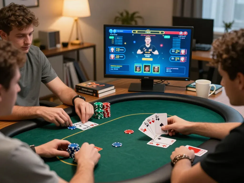 RIKVIP online poker players engaged in strategic gameplay with chips and cards displayed.