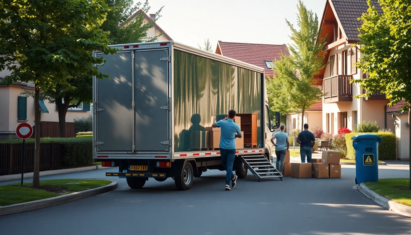 Umzugsunternehmen Bruchsal transportieren Möbel und Kartons während eines Umzugs.