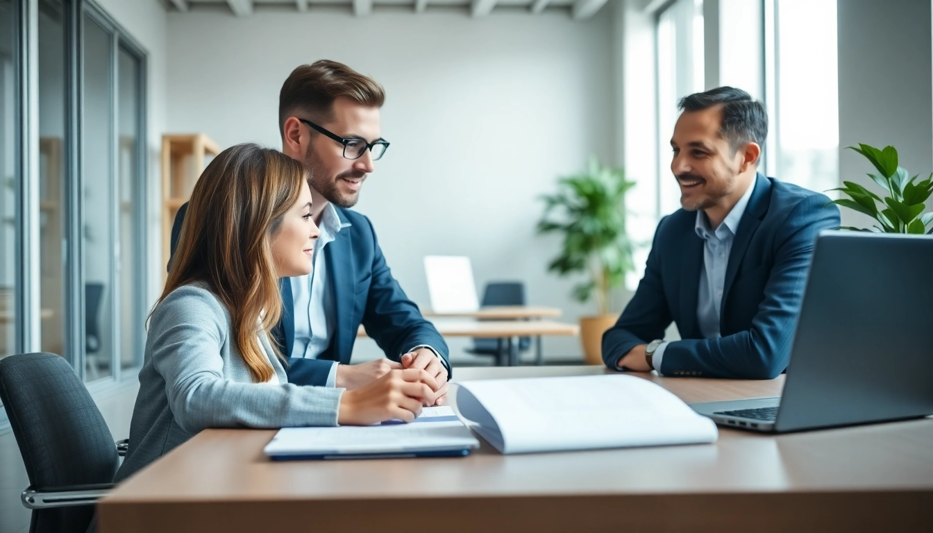 Consultants providing Unternehmensberatung Hannover insights to a client in a bright office setting.