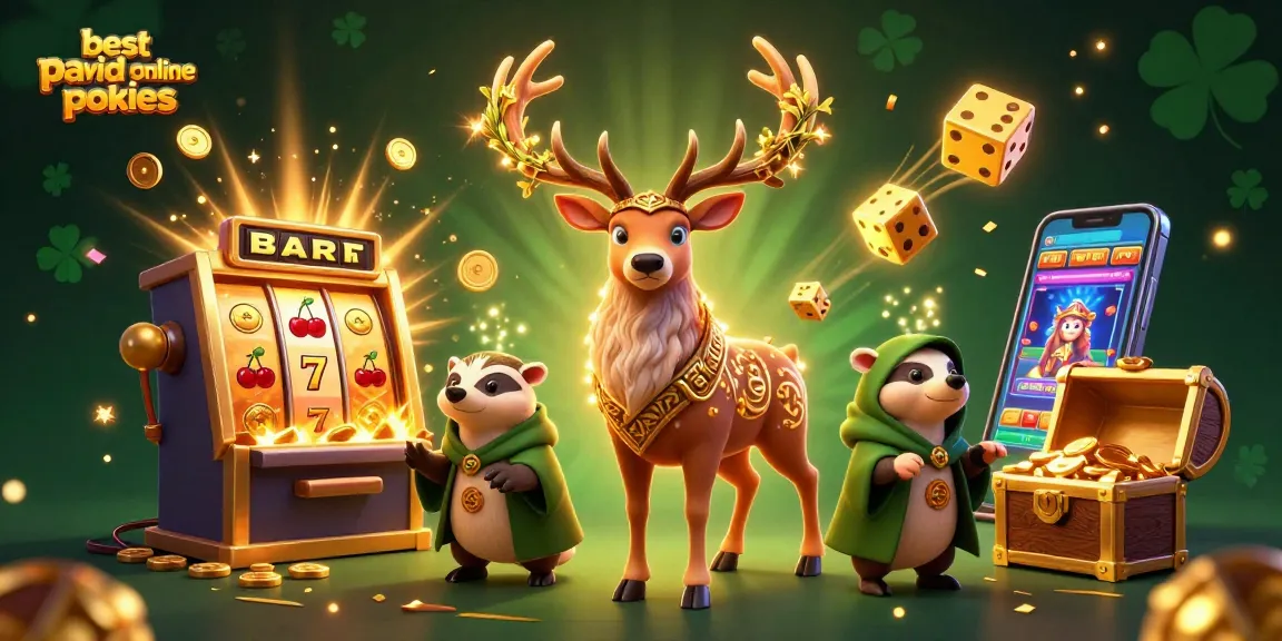 Engage with the best payid online pokies through a dynamic 3D scene showcasing exciting casino elements.
