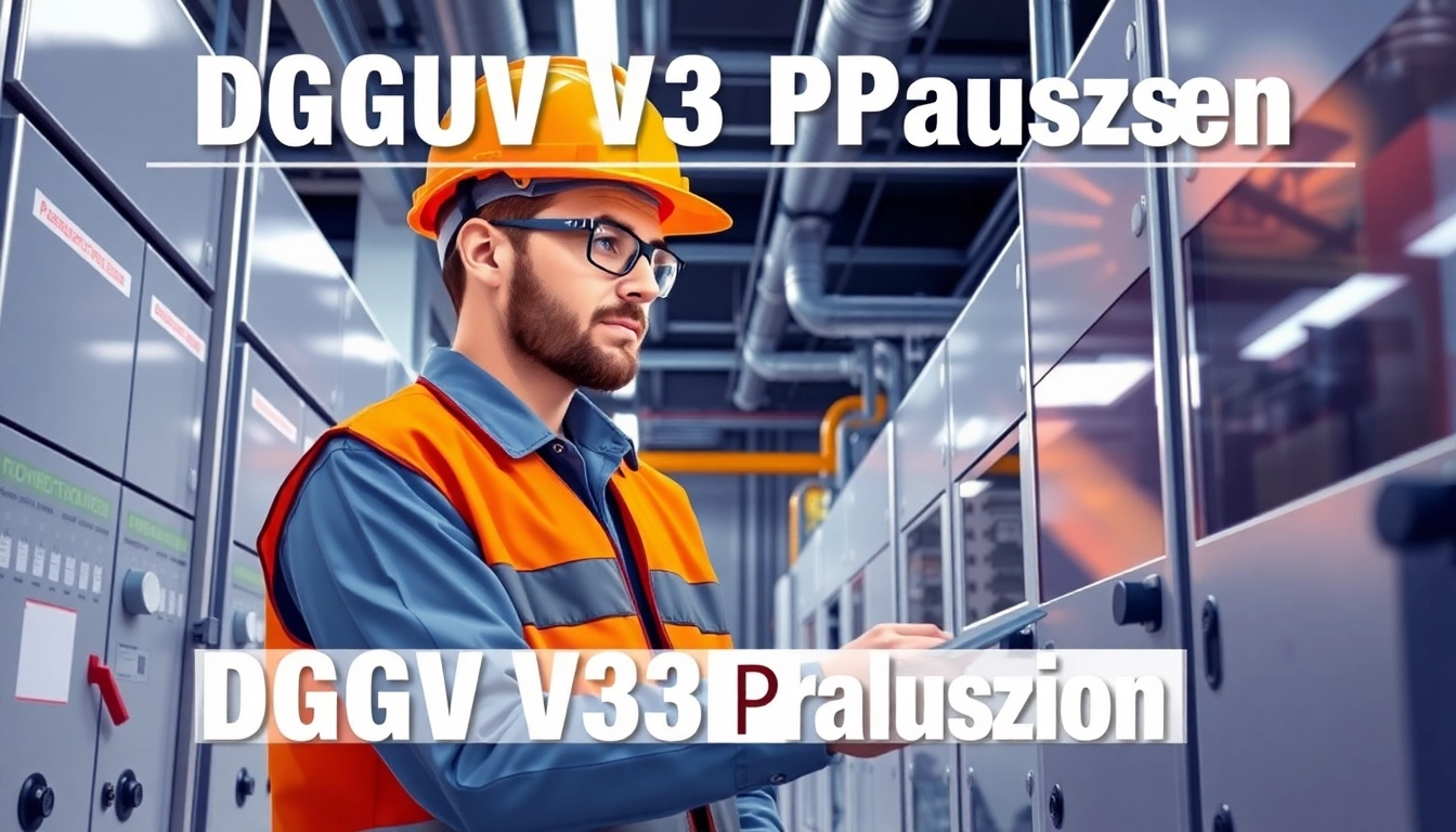 Inspecting equipment for safety compliance in DGUV V3 Prüfung with a technician in safety gear.
