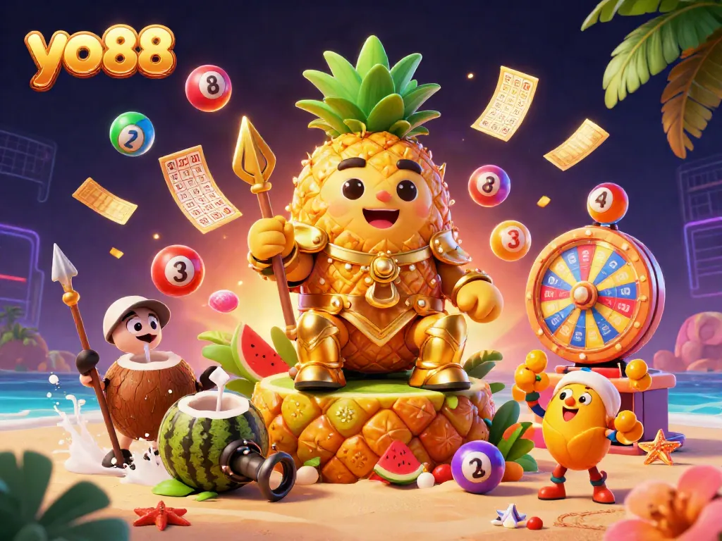 Experience exhilarating gaming with yo88 as vibrant lottery balls bounce around a colorful casino scene.