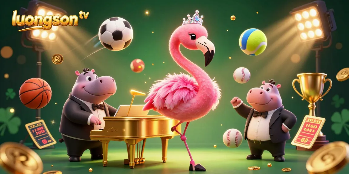 Engage with luongson tv’s dynamic live sports betting experience featuring colorful sports elements and vibrant characters.