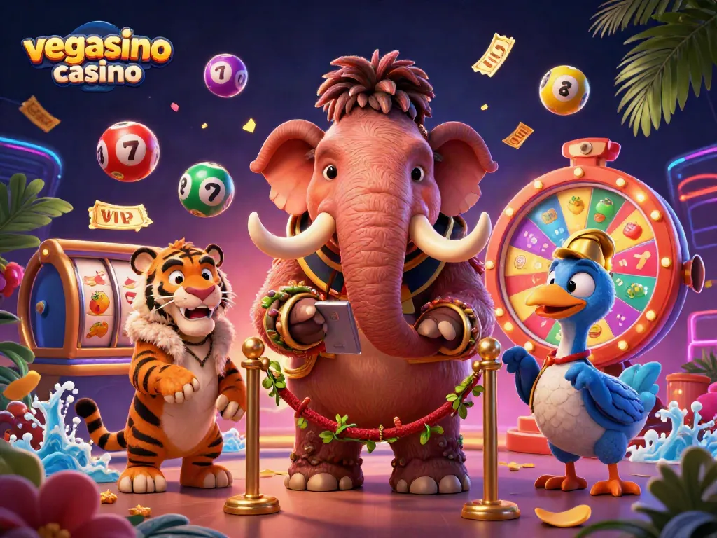 Experience the excitement at Vegasino Casino with vivid characters, dynamic gambling elements, and lottery fun.