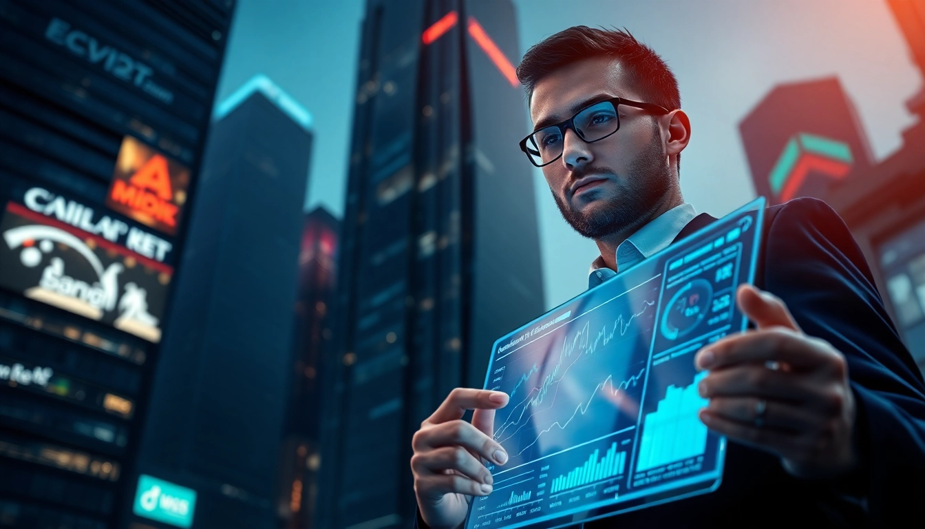 Evodrop Beobachter analysiert Daten in urbanem Umfeld mit modernem, digitalem Interface.