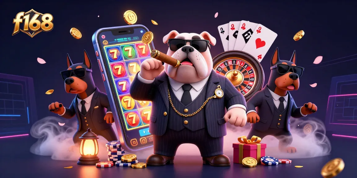 Engage with thrilling f168 slots featuring a mafia boss bulldog in a dynamic casino scene.