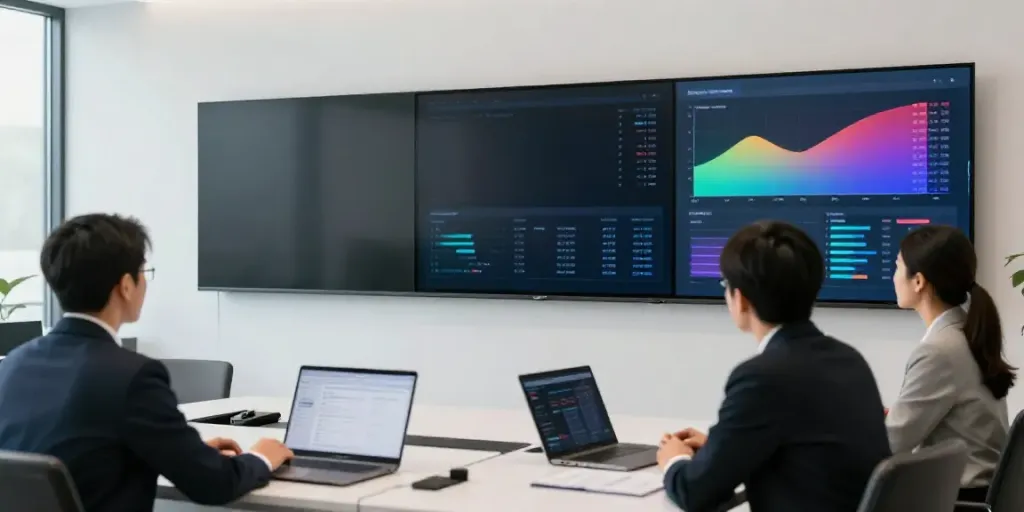 Immobilienmakler Halle Beratung in einem modernen Büro, mit Software-Tools für Marktanalysen.