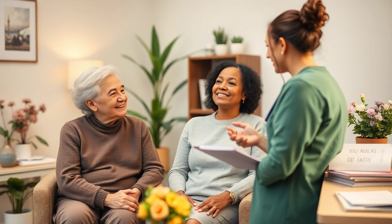 Engaging pflegeberatung köln session highlighting the supportive interaction between caregivers and elderly couples.