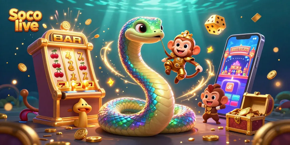 Engage with Soco live in an energetic casino scene featuring a vibrant 3D rainbow serpent and slot machine action.