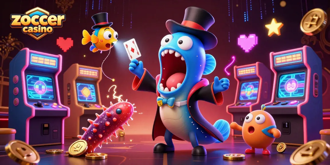 Zoccer casino showcases vibrant card tricks by a magician eel and unique casino-themed elements.