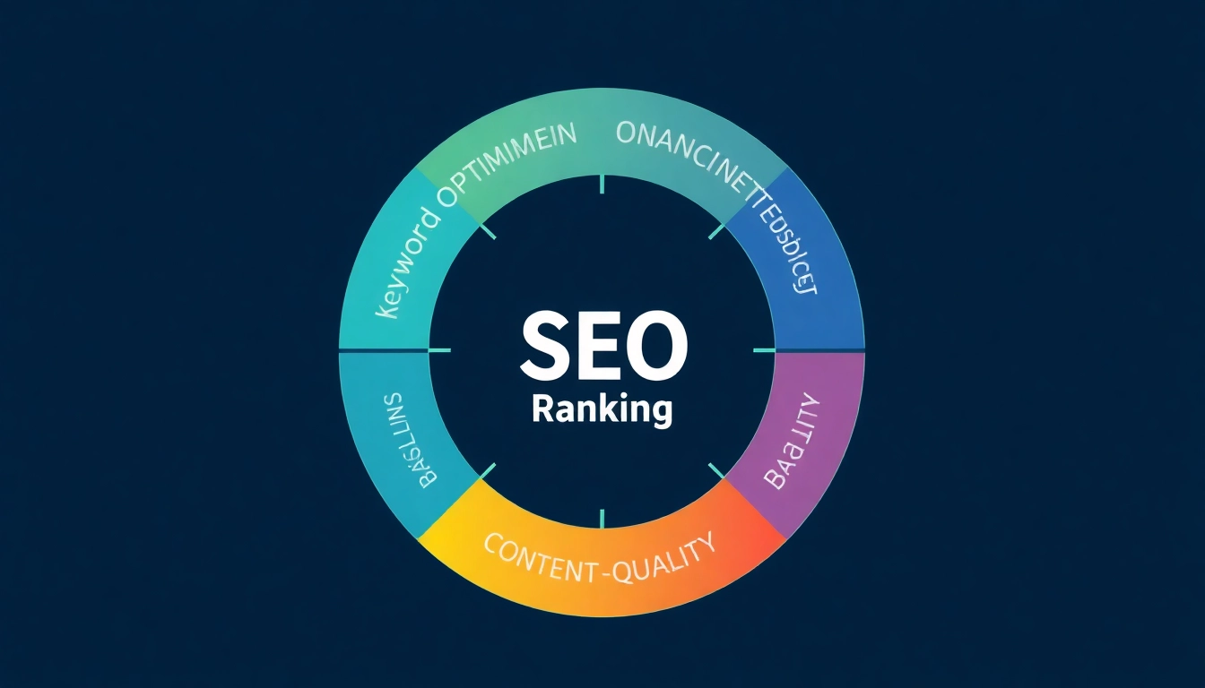 Visualisierung des Prozesses für SEO-Ranking mit wichtigen Begriffen und Icons für eine klare, ansprechende Darstellung.