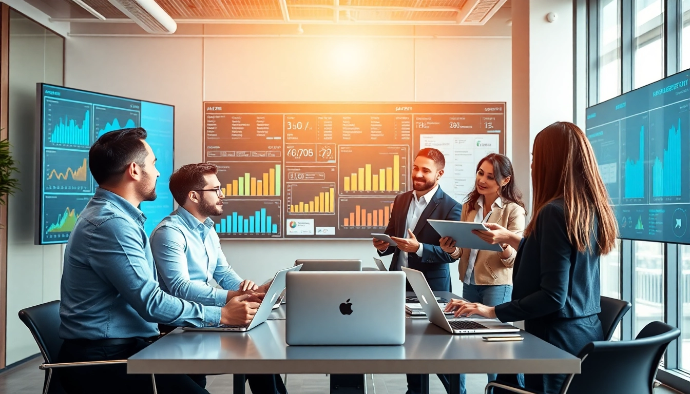 Erfolgreiches Team, das an der Integration von SAP ERP in einem modernen Buero arbeitet.