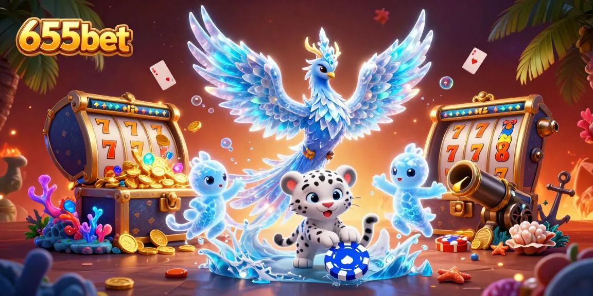 Experience the excitement of 655bet with vibrant 3D gaming characters and slot elements.