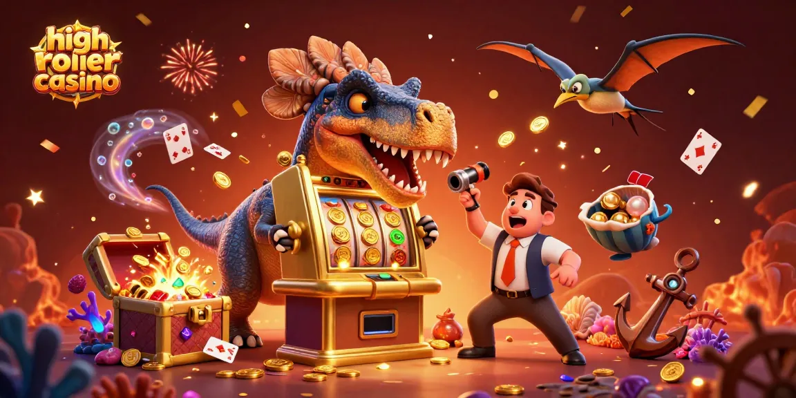 Experience thrilling gameplay at high roller casino with a pachycephalosaurus winning jackpots and vivid elements.