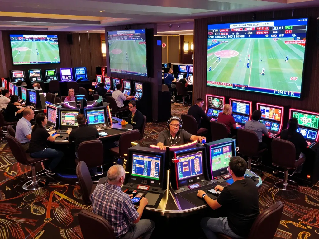 Betting enthusiasts actively engaging with kèo nhà cái in a lively casino sports betting environment.