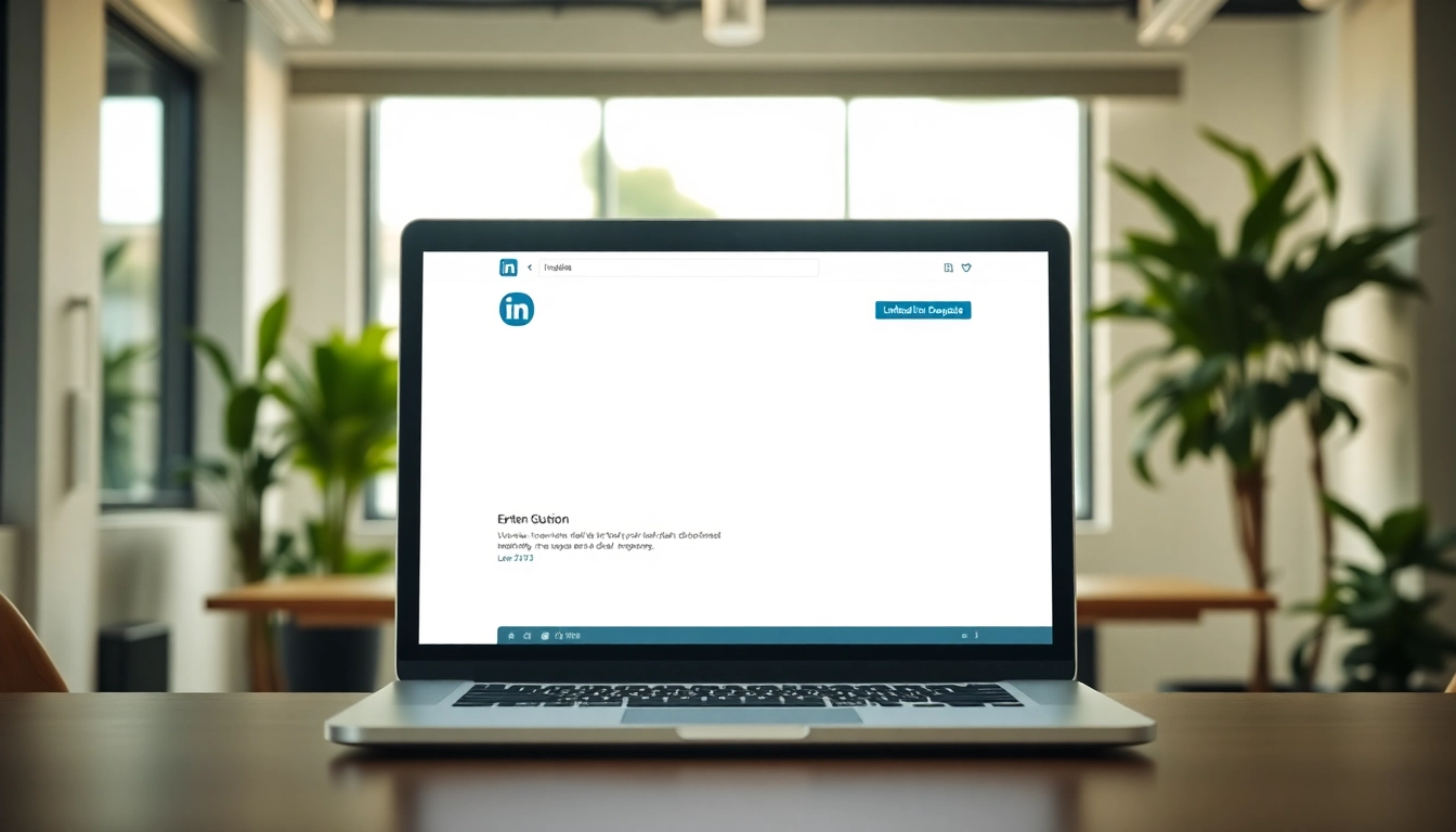 Linkedin Werbung erzeugen mit einem modernen Laptop in einem inspirierenden Büro mit Pflanzen.