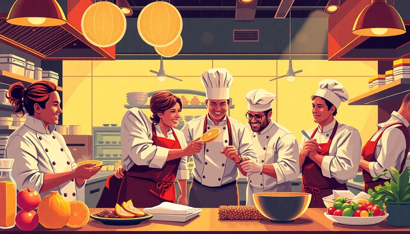Visualize collaboration among chefs and managers in a busy kitchen for Headhunter Gastronomie.
