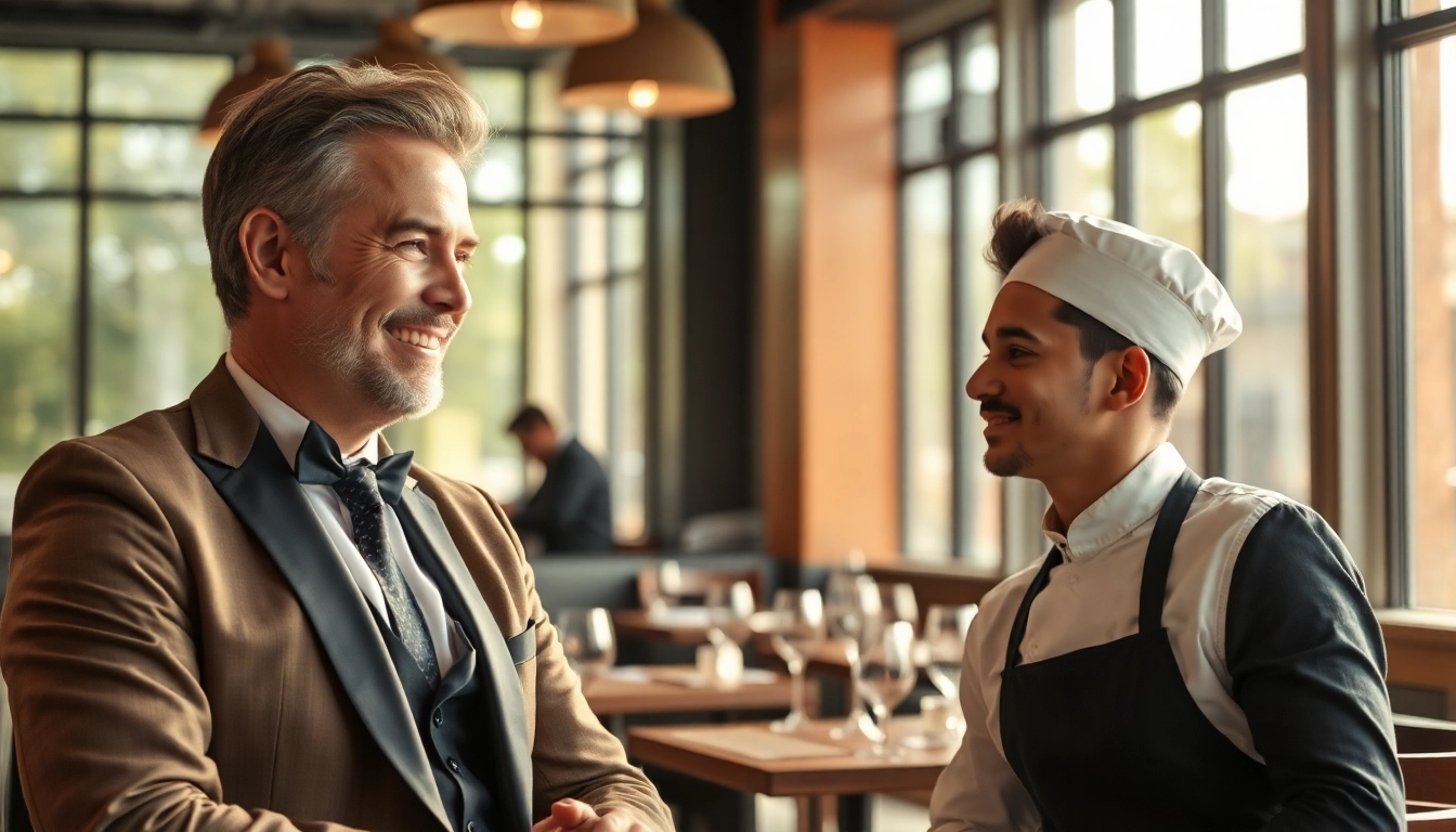 Headhunter Gastronomie führt ein Gespräch mit einem Bewerber in einem modernen Restaurant.