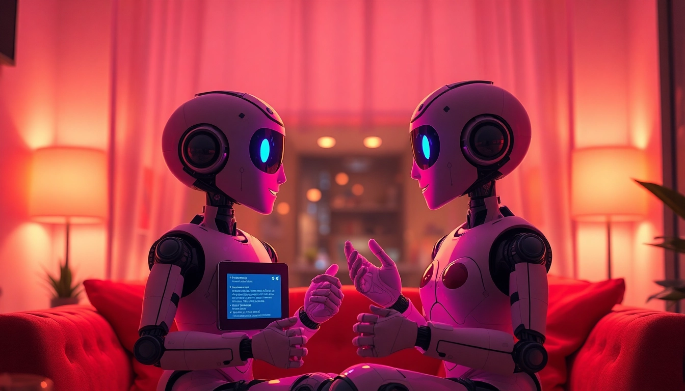 Engaging scene of AI chat porn in a cozy virtual chat room with attractive chatbots.