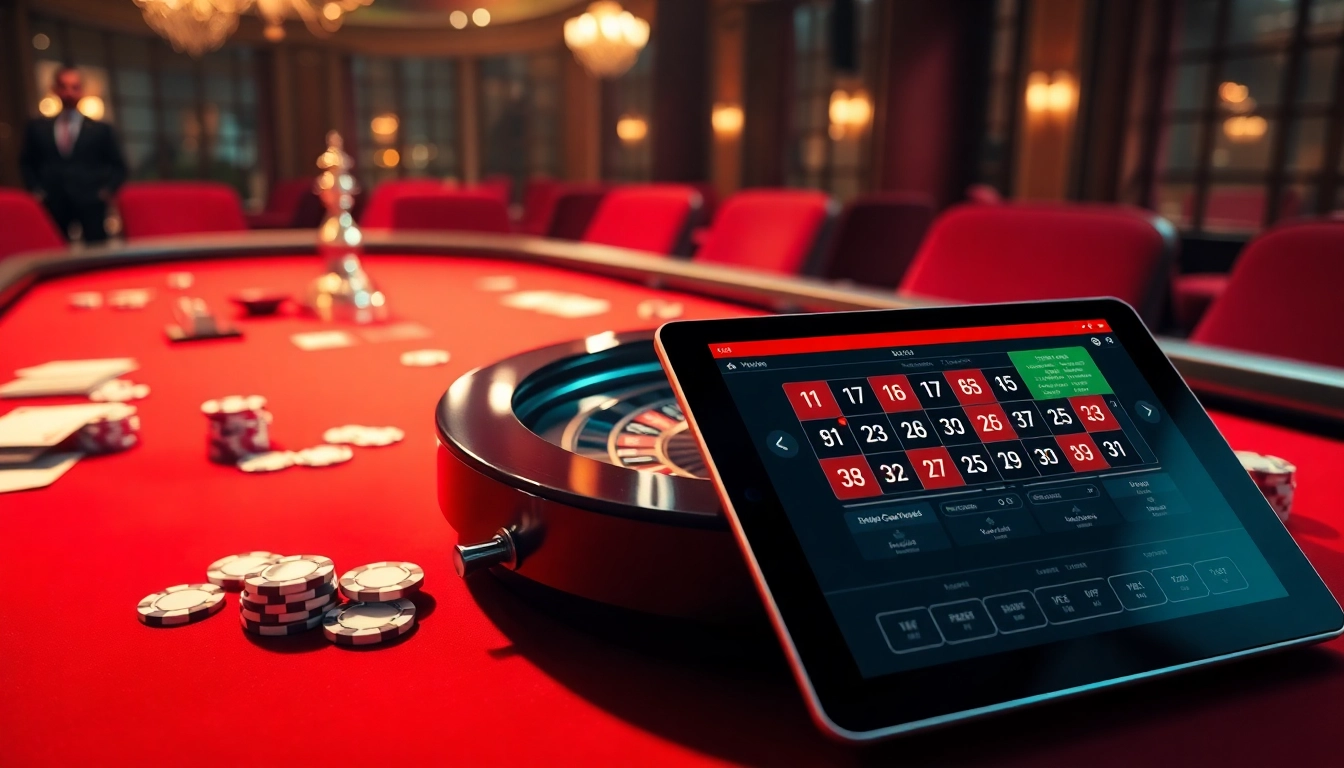 Exciting casino scene showcasing the link 12bet interface alongside roulette and poker elements.