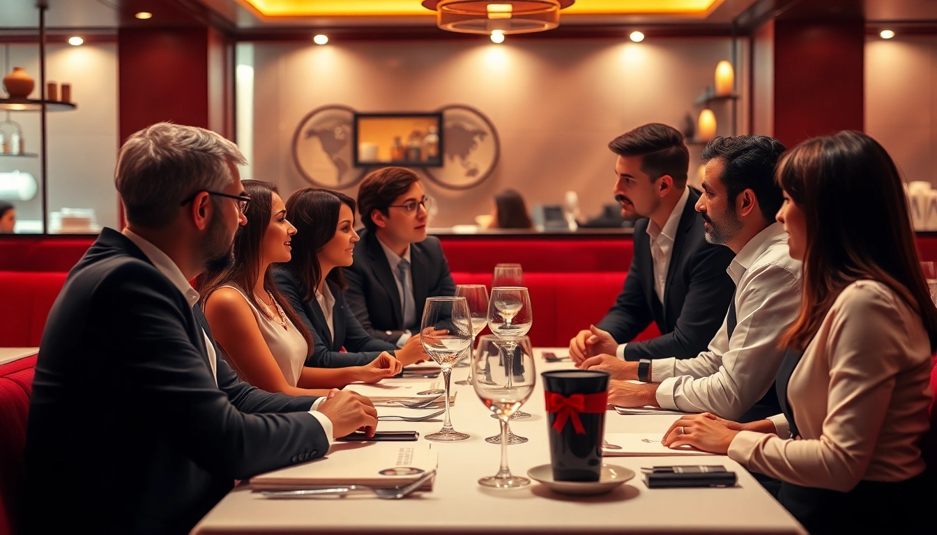 Headhunter Gastronomie: Professionals discussing new talent opportunities in a stylish restaurant.