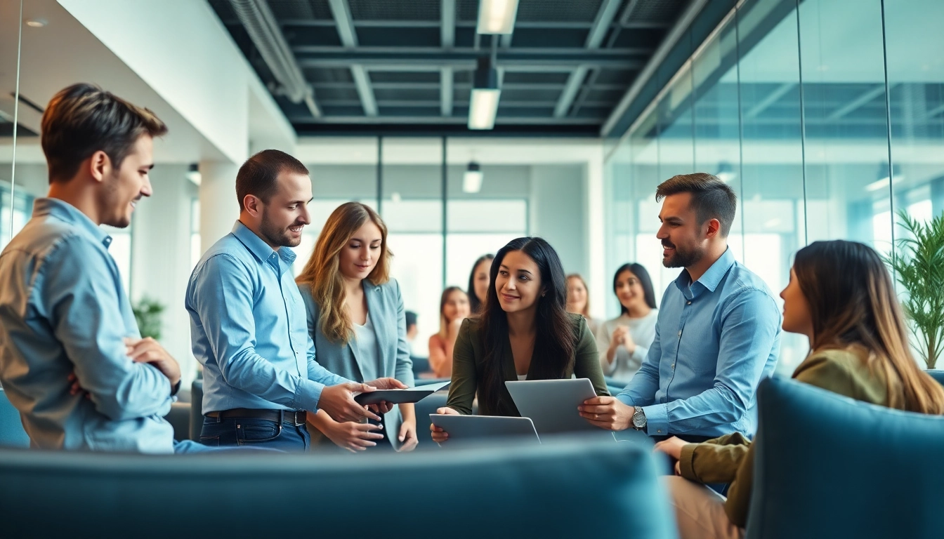 Headhunter IT bei der Arbeit, dynamisches Team in modernem Büroumfeld.