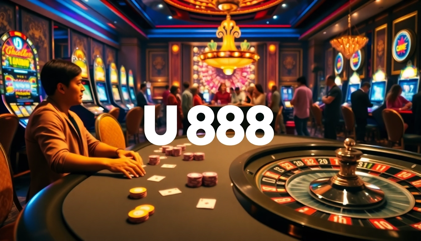 Engage in high-stakes poker at U 888's luxurious casino, with vibrant atmosphere and thrilling excitement.