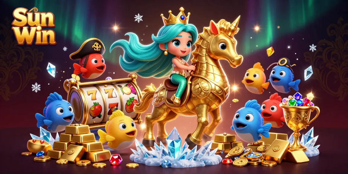 Join the excitement and win big with Sun Win's vibrant slots and treasures in a magical underwater scene.